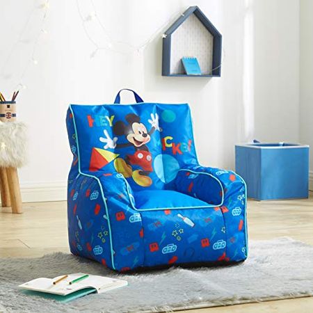 Idea Nuova Disney Mickey Mouse Kids Nylon Bean Bag Chair with Piping & Top Carry Handle, Large