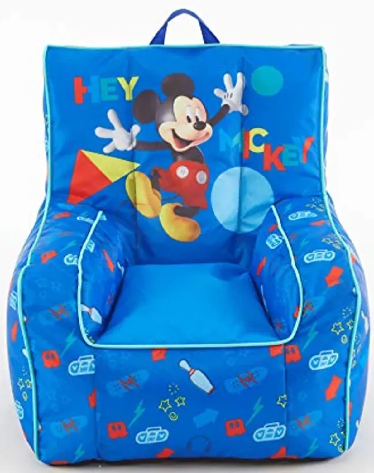 Idea Nuova Disney Mickey Mouse Kids Nylon Bean Bag Chair with Piping & Top Carry Handle, Large