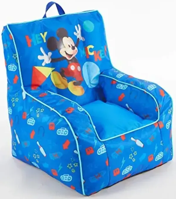 Idea Nuova Disney Mickey Mouse Kids Nylon Bean Bag Chair with Piping & Top Carry Handle, Large Soft Lounge Chair for Bedroom & Playroom