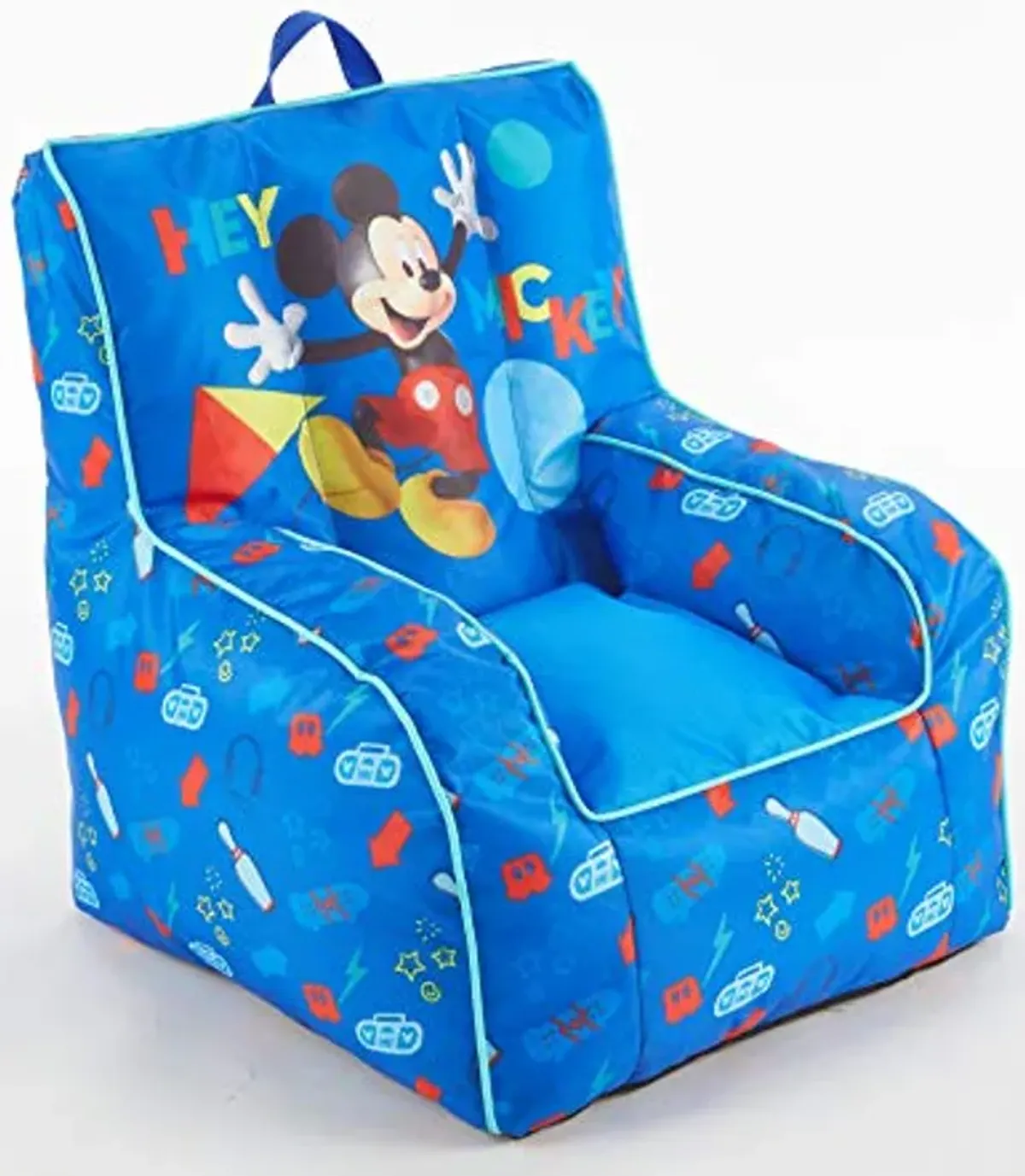 Idea Nuova Disney Mickey Mouse Kids Nylon Bean Bag Chair with Piping & Top Carry Handle, Large