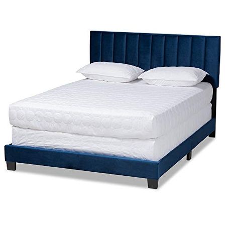 Baxton Studio Beds (Box Spring Required), Full, Navy Blue/Black