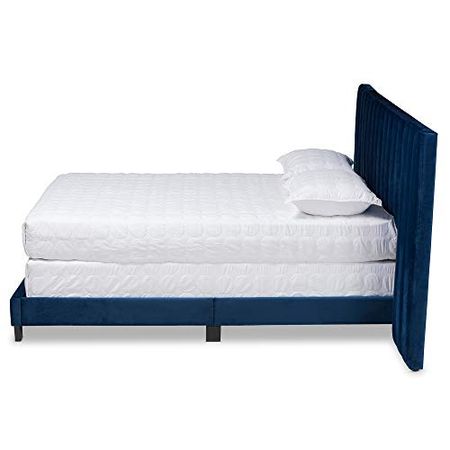 Baxton Studio Beds (Box Spring Required), King, Navy Blue/Black