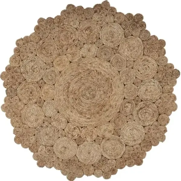 LR Home Natural Jute 4ft Round Area Rug for Home Decor | Braided Rugs for Living Room, Bedroom, Playroom | Bohemian Farmhouse Scalloped Indoor Rug for Room Décor | Brown