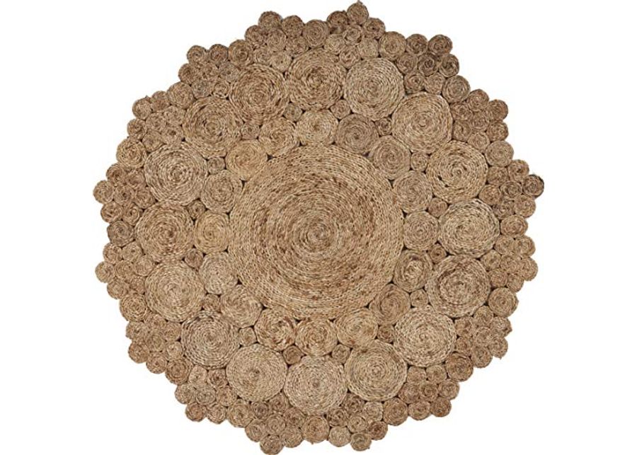 LR Home Ox Bay Organic Jute Medallion Area Rug, Natural, 4' Round