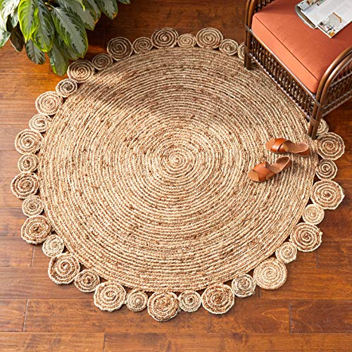 Lr Home Ox Bay Organic Jute Spiral Area Rug, Bleach and Natural, 6' Round