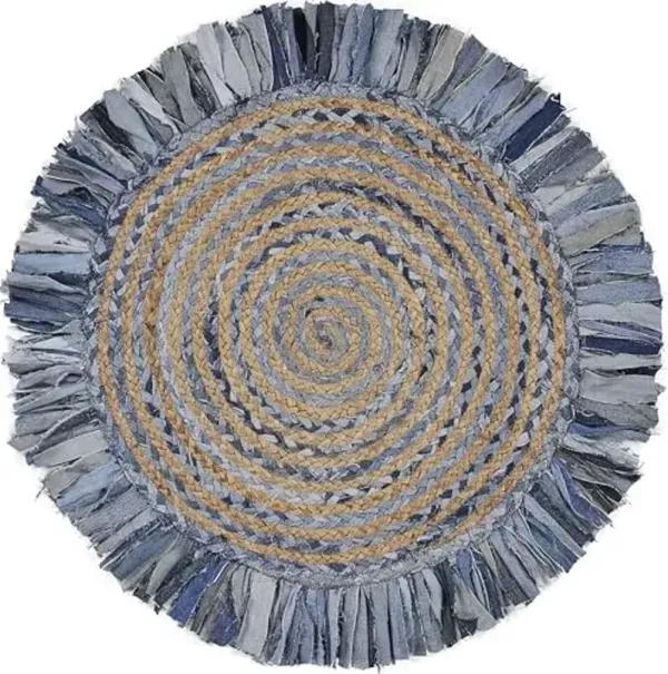 LR Home Jute and Cotton Blend 4ft Round Area Rug for Home Décor | Braided Rugs for Living Room, Bedroom, Playroom | Bohemian Farmhouse Indoor Rug for Room Decor | Denim Blue/Natural