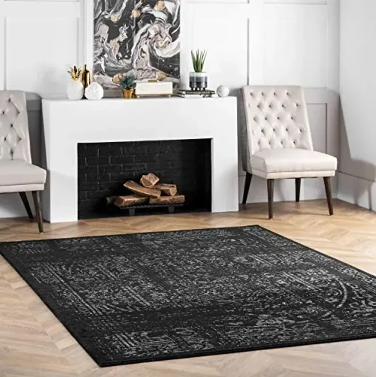 nuLOOM Arlena Vintage Traditional Area Rug - 2x3 Accent Rug Modern/Contemporary Black/Grey Rugs for Living Room Bedroom Dining Room Entryway Kitchen