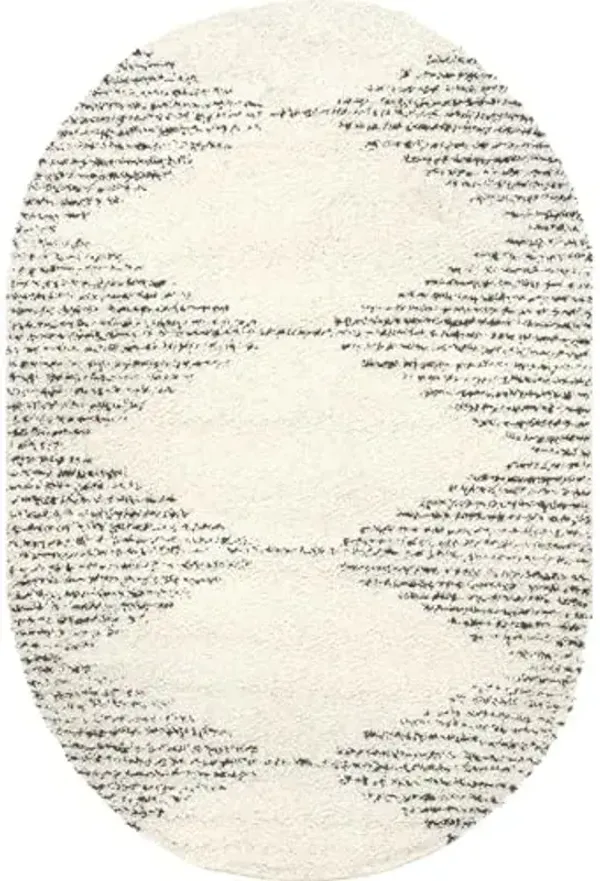nuLOOM Bria Moroccan Shag Tasseled Area Rug - Oval 4x6 Shag Area Rug Modern/Contemporary Off-White/Charcoal Rugs for Living Room Bedroom Dining Room Nursery