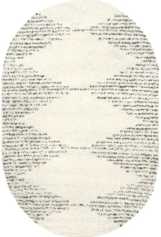 nuLOOM Bria Moroccan Shag Tasseled Area Rug - Oval 4x6 Shag Area Rug Modern/Contemporary Off-White/Charcoal Rugs for Living Room Bedroom Dining Room Nursery