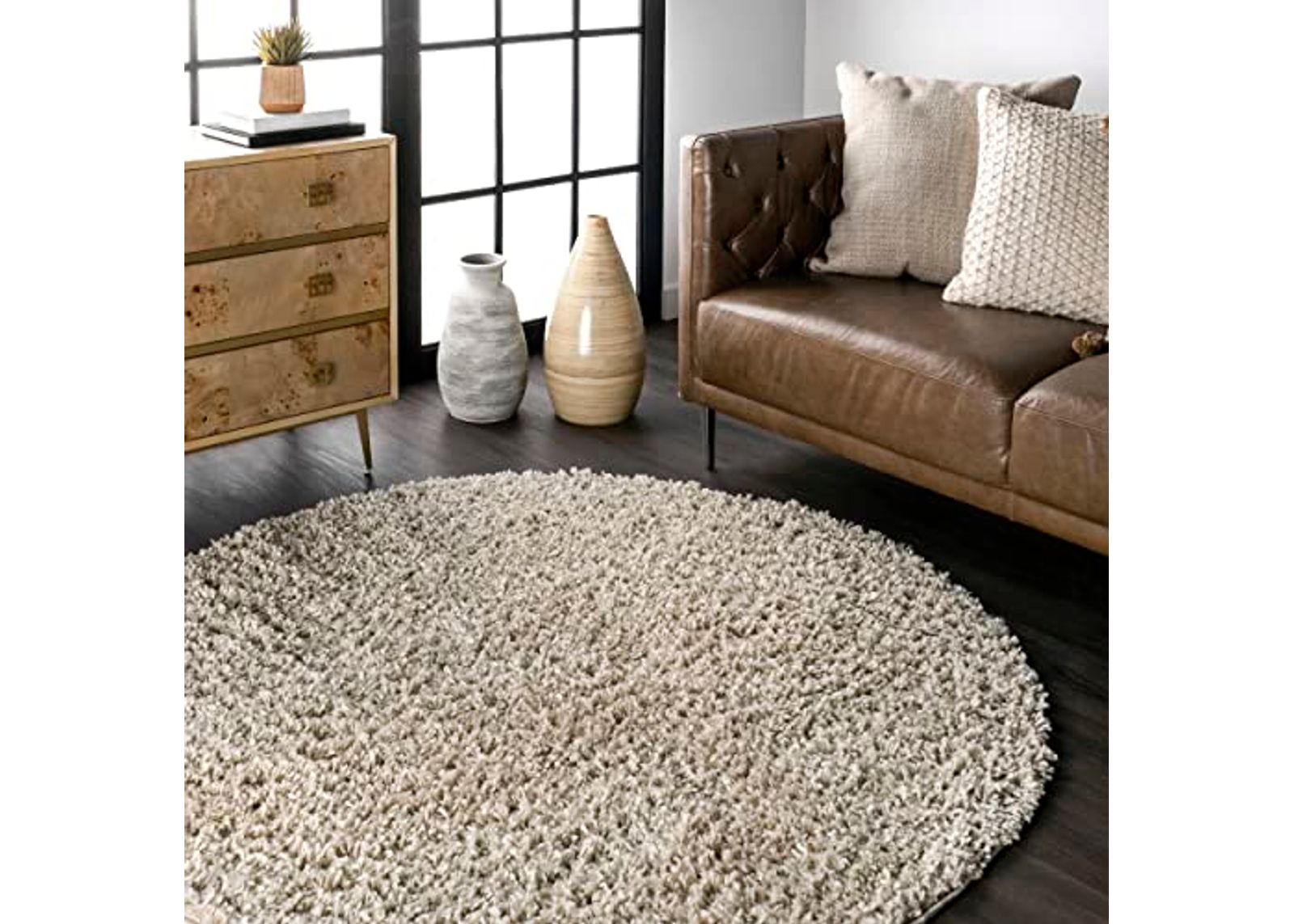 nuLOOM Neva Plush Shag Area Rug, 5' Round, Beige