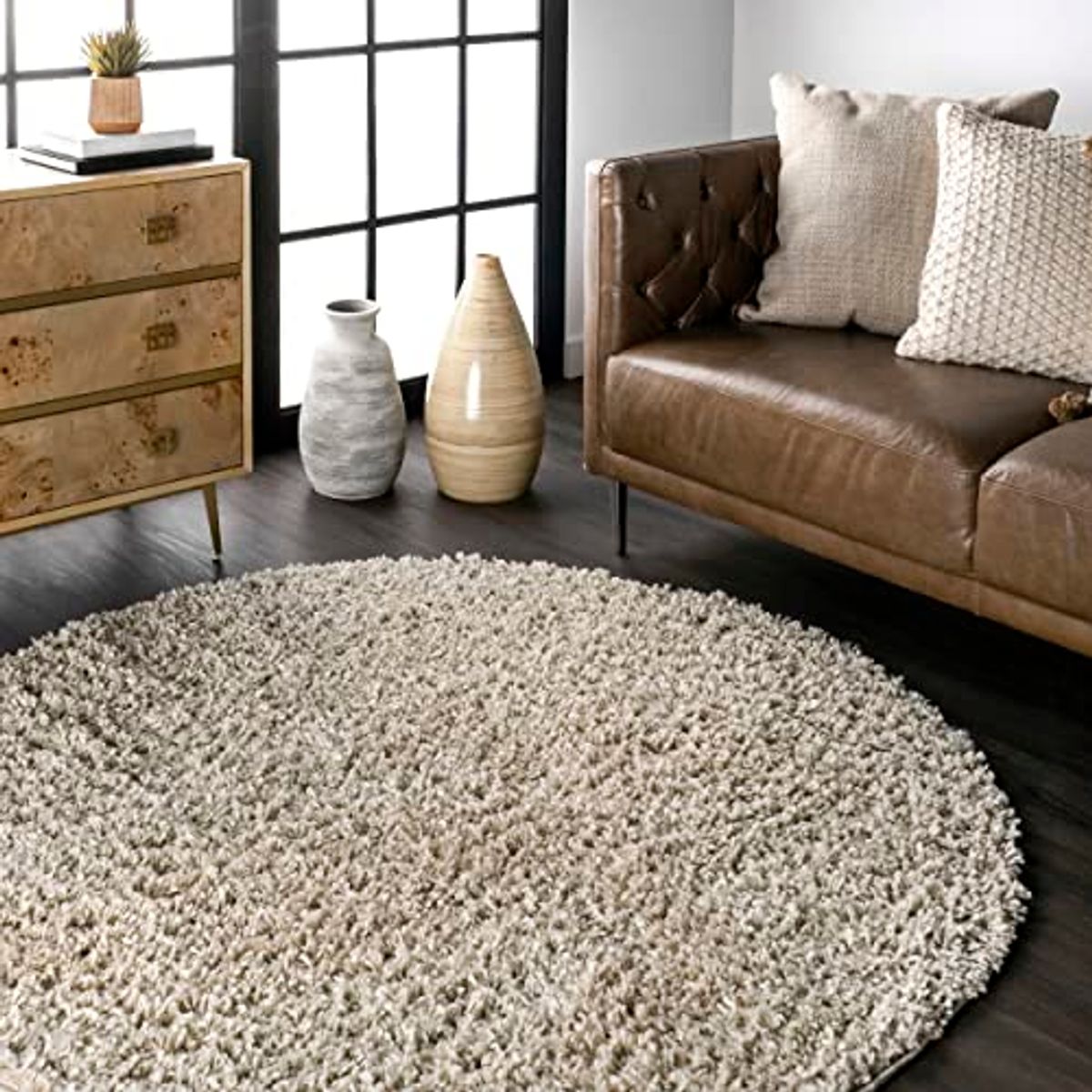 nuLOOM Neva Plush Shag Area Rug, 5' Round, Beige