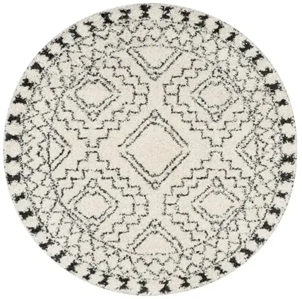Nuloom Vasiliki Off-White/Charcoal, 4' Round, Moroccan Shag, Tassel, Soft and Plush, High Traffic, Stain Resistant, Easy Clean, Durable Area Rug for Bedroom, Living Room, Dining Space, Den, Foyer