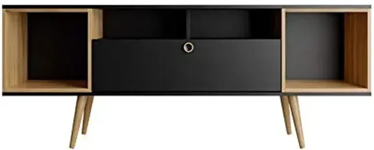 Manhattan Comfort Theodore Mid Century Modern 6 Shelves Television Stand with Media Storage, 62.99", Black and Cinnamon
