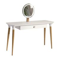 Manhattan Comfort HomeDock Modern Vanity Table with LED Light Mirror and Organization, 53.14", Off White and Cinnamon