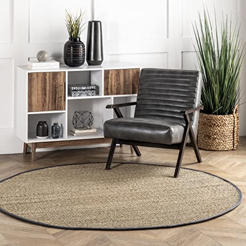 nuLOOM Elijah Natural Seagrass Farmhouse Area Rug, 8' Round, Dark Grey