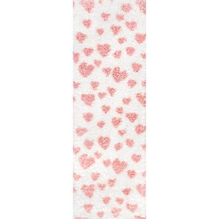 nuLOOM Olivia Heart Nursery Shag Runner Rug, 2' 6" x 6', Pink