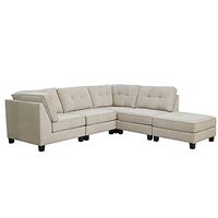 Abbyson Living Fabric Upholstered 5-Piece Modular Sectional Sofa with Coordinating Ottoman, Ivory