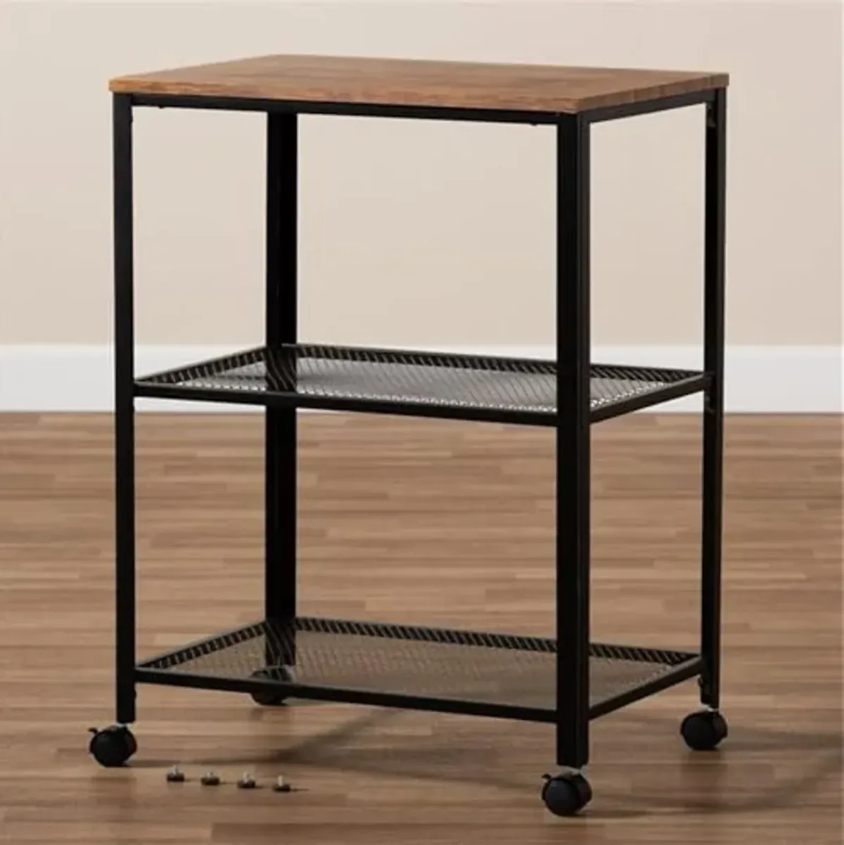 Baxton Studio Verna Vintage Rustic Industrial Black Finished Metal and Oak Brown Finished Wood Kitchen Serving Cart