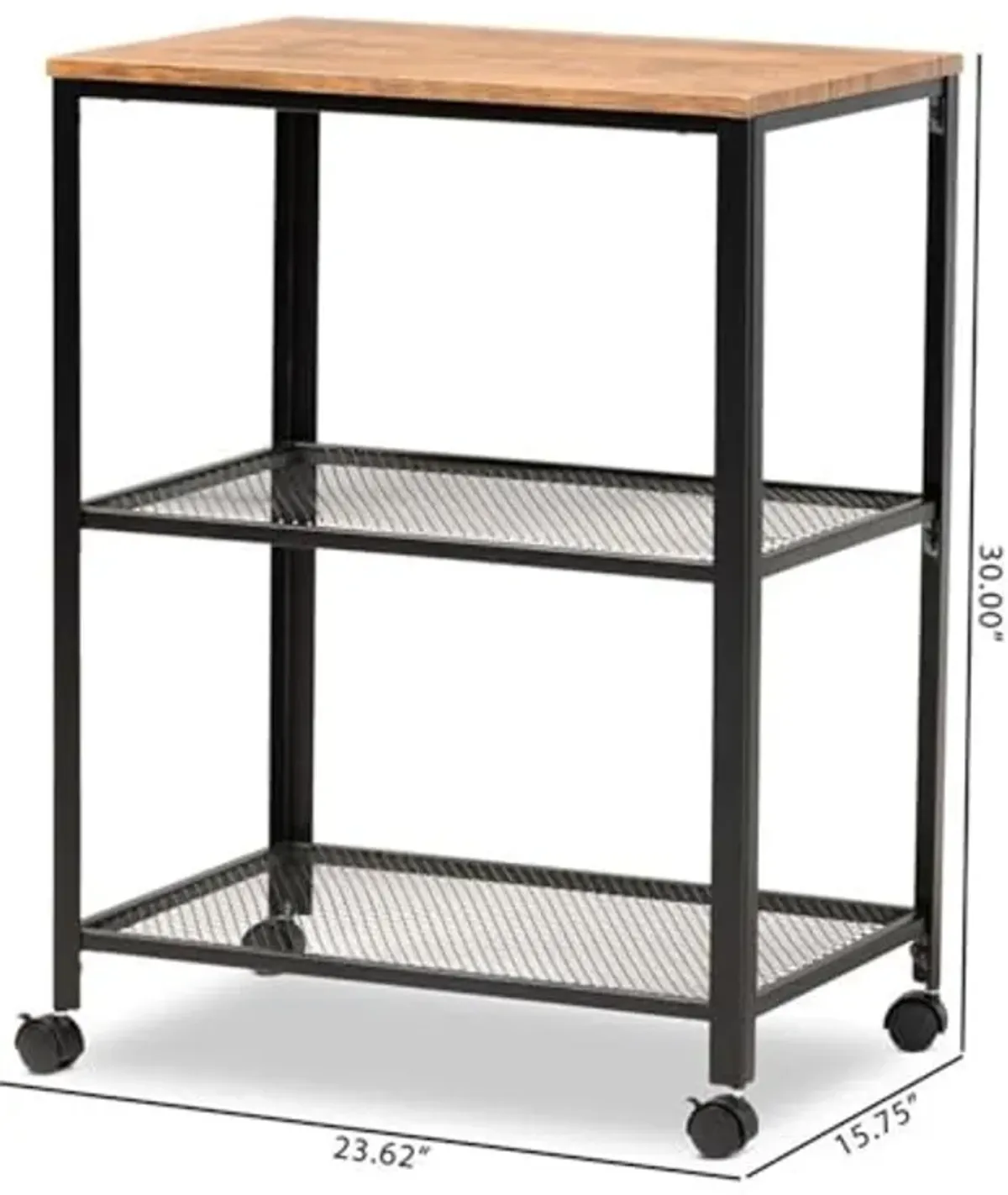 Baxton Studio Verna Vintage Rustic Industrial Black Finished Metal and Oak Brown Finished Wood Kitchen Serving Cart