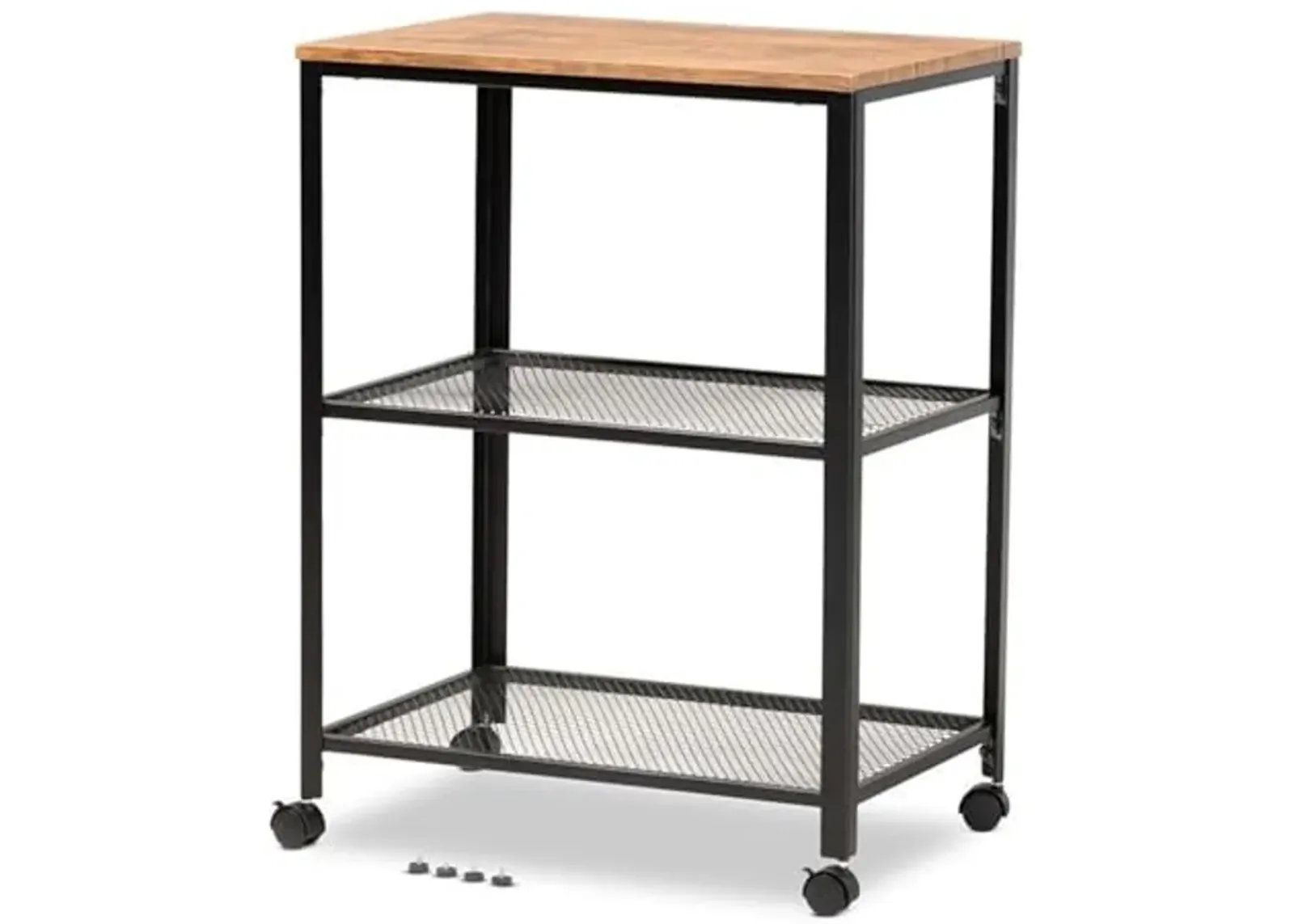 Baxton Studio Verna Vintage Rustic Industrial Black Finished Metal and Oak Brown Finished Wood Kitchen Serving Cart