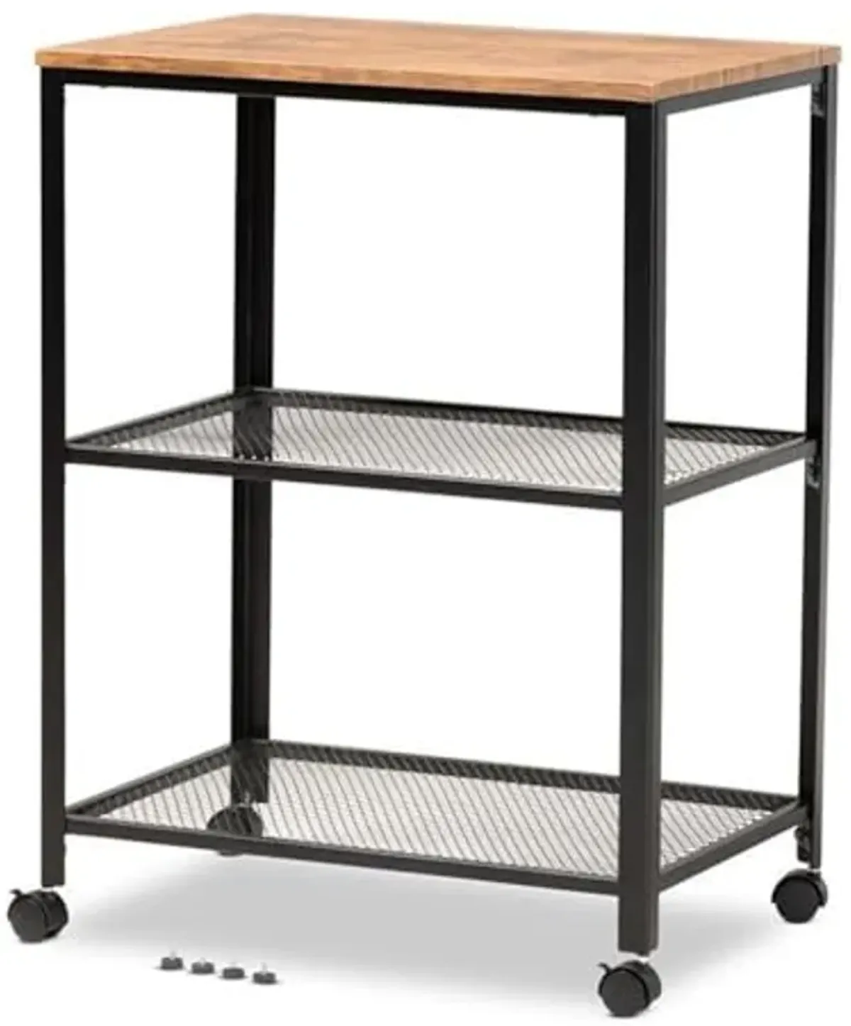 Baxton Studio Verna Vintage Rustic Industrial Black Finished Metal and Oak Brown Finished Wood Kitchen Serving Cart