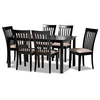 Baxton Studio Minette Dining Set and Dining Set Sand Fabric Upholstered Espresso Brown Finished Wood 7-Piece Dining Set