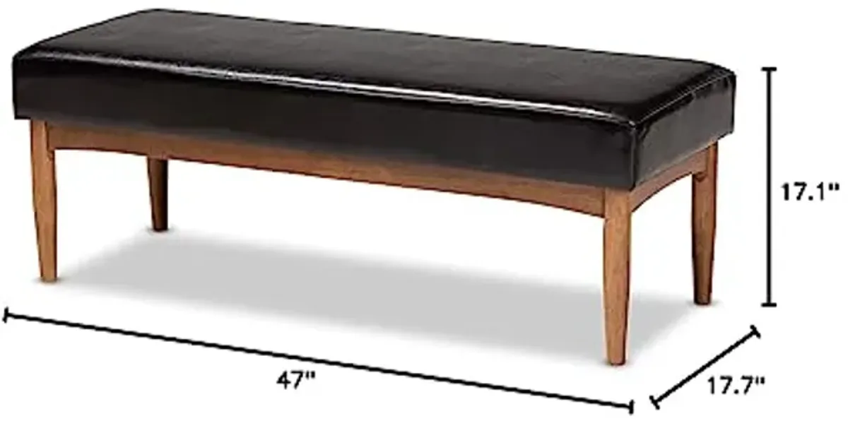 Baxton Studio Arvid Mid-Century Modern Dark Brown Faux Leather Upholstered Wood Dining Bench