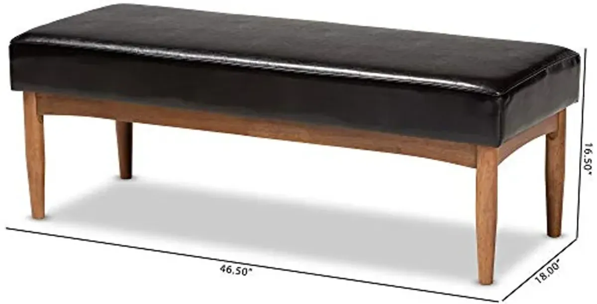 Baxton Studio Arvid Mid-Century Modern Dark Brown Faux Leather Upholstered Wood Dining Bench