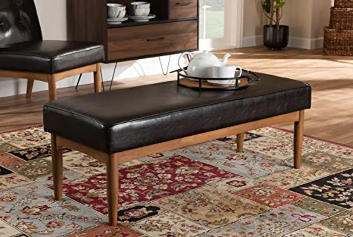 Baxton Studio Arvid Mid-Century Modern Dark Brown Faux Leather Upholstered Wood Dining Bench