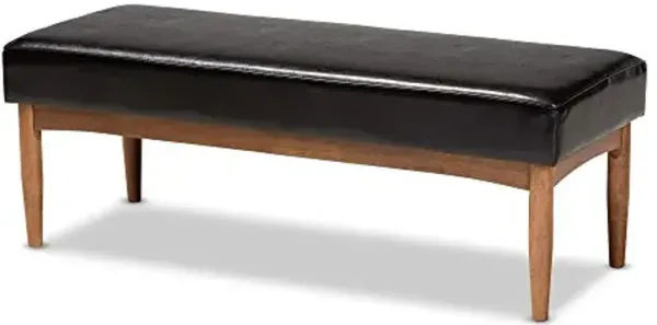 Baxton Studio Arvid Mid-Century Modern Dark Brown Faux Leather Upholstered Wood Dining Bench