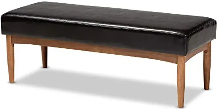 Baxton Studio Arvid Mid-Century Modern Dark Brown Faux Leather Upholstered Wood Dining Bench