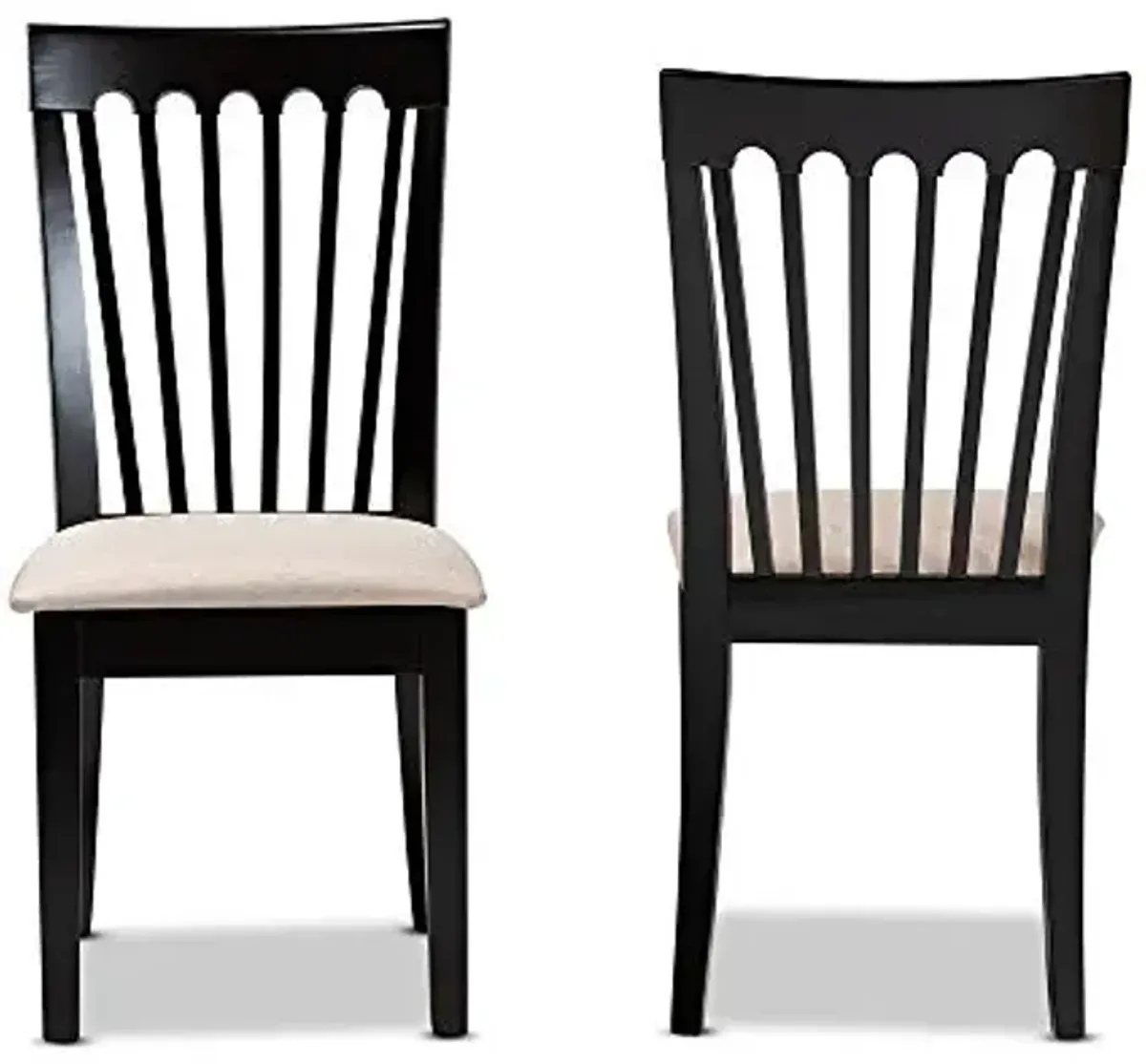 Baxton Studio Minette 2-Piece Dining Chair Set - Sand Fabric Upholstered, Espresso Brown Finished Wood