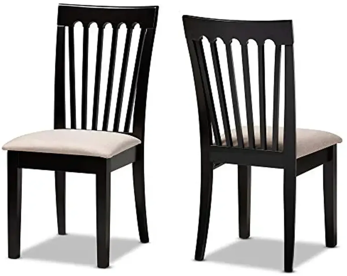 Baxton Studio Minette 2-Piece Dining Chair Set - Sand Fabric Upholstered, Espresso Brown Finished Wood