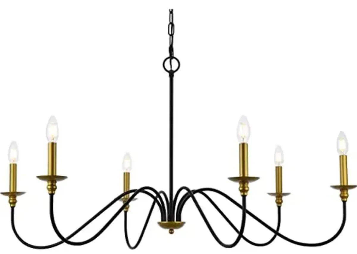 Elegant Lighting Living District Rohan 6-Light Transitional Metal Chandelier - Brass/Black Finish