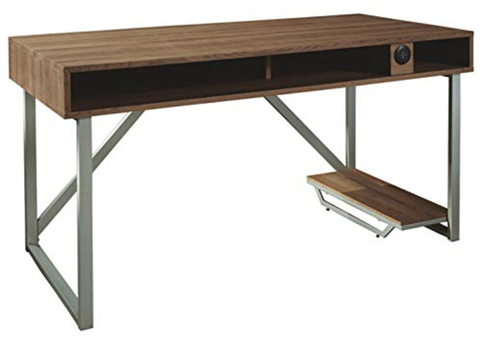 Signature Design by Ashley Barolli Industrial 60" Gaming Desk with LED Back Light, USB Port & Monitor Stand, Brown