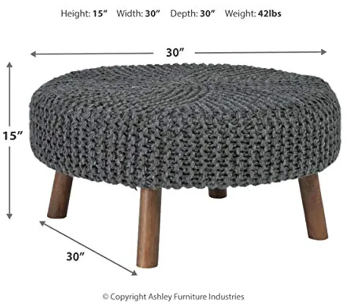 Signature Design by Ashley Jassmyn Contemporary Hand-Knitted Oversized Accent Ottoman, Dark Gray