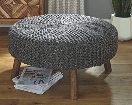 Signature Design by Ashley Jassmyn Contemporary Hand-Knitted Oversized Accent Ottoman, Dark Gray