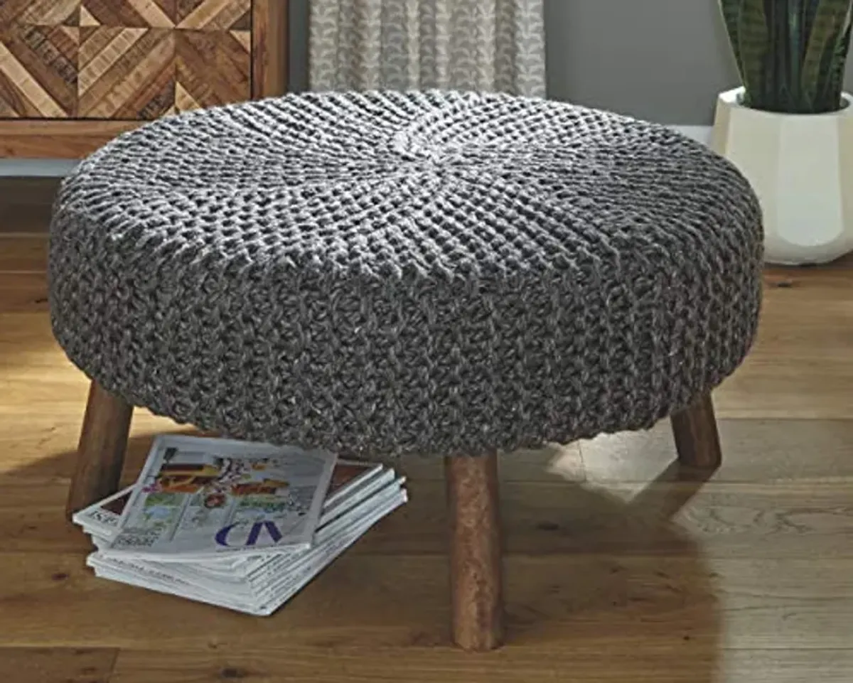 Signature Design by Ashley Jassmyn Contemporary Hand-Knitted Oversized Accent Ottoman, Dark Gray