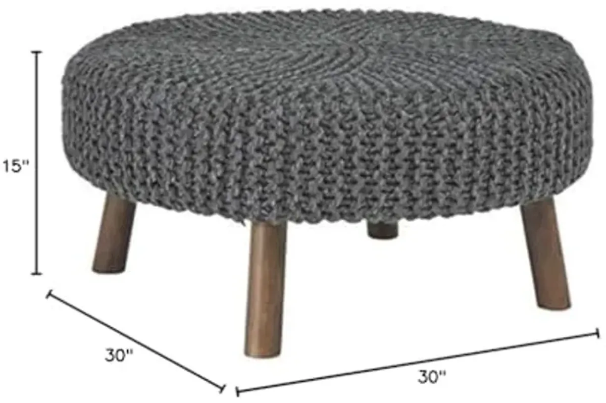 Signature Design by Ashley Jassmyn Contemporary Hand-Knitted Oversized Accent Ottoman, Dark Gray