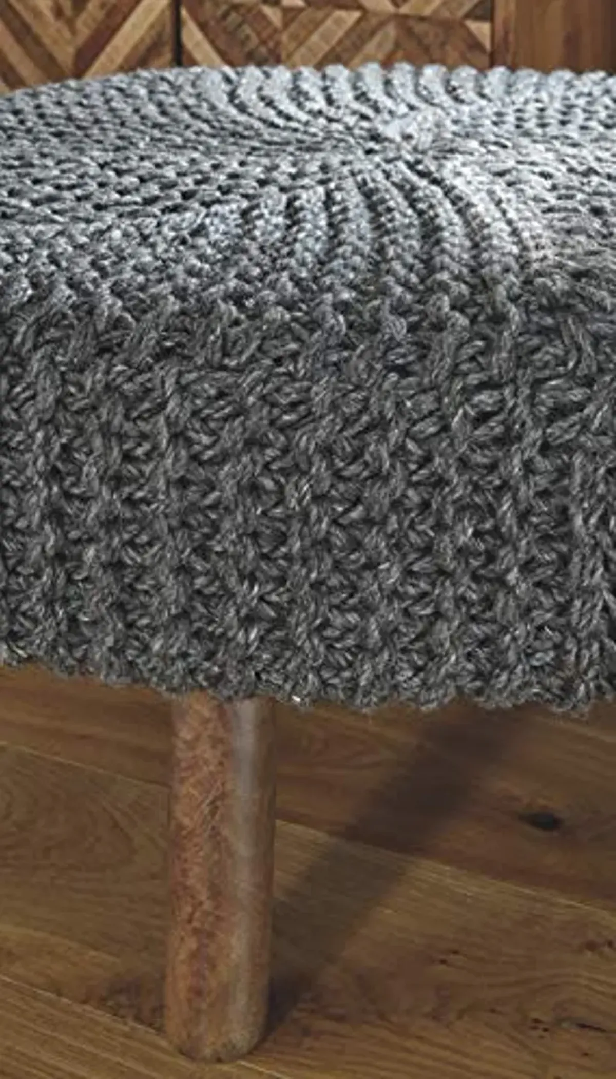 Signature Design by Ashley Jassmyn Contemporary Hand-Knitted Oversized Accent Ottoman, Dark Gray