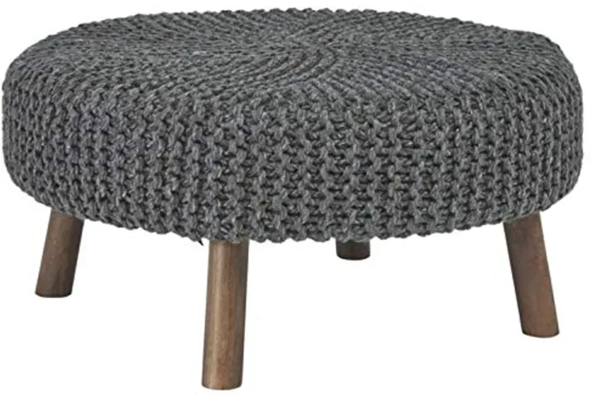 Signature Design by Ashley Jassmyn Contemporary Hand-Knitted Oversized Accent Ottoman, Dark Gray