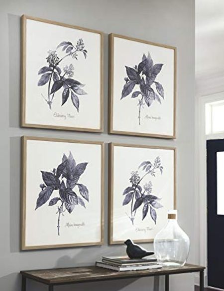 Signature Design by Ashley Efren Modern 4 Piece Botanical Garden Canvas Wall Art, 24 x 28, Blue & White