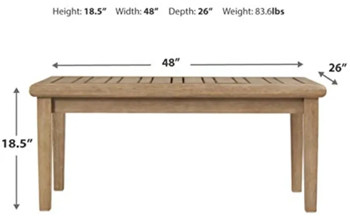 Signature Design by Ashley Gerianne Outdoor Rectangular Eucalyptus Wood Slat Top Coffee Table, Beige