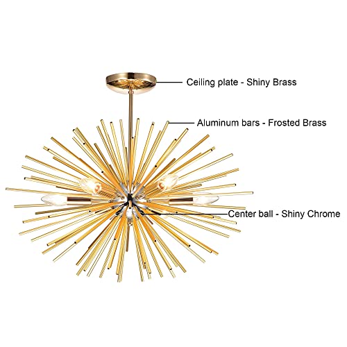 The Lighting Store Lorena Sputnik Shiny Chrome and Frosted Brass Industrial Chandelier