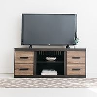 Signature Design by Ashley Harlinton Modern TV Stand with Fireplace Option Fits TV's up to 60", Two Tone Gray & Brown