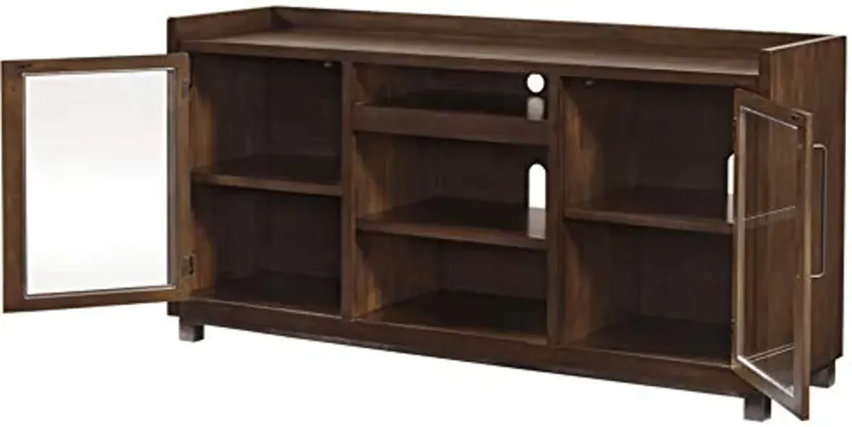 Signature Design by Ashley Starmore Urban TV Stand Fits TVs up to 68", 2 Glass Cabinets and Adjustable Shelves For Storage, Brown