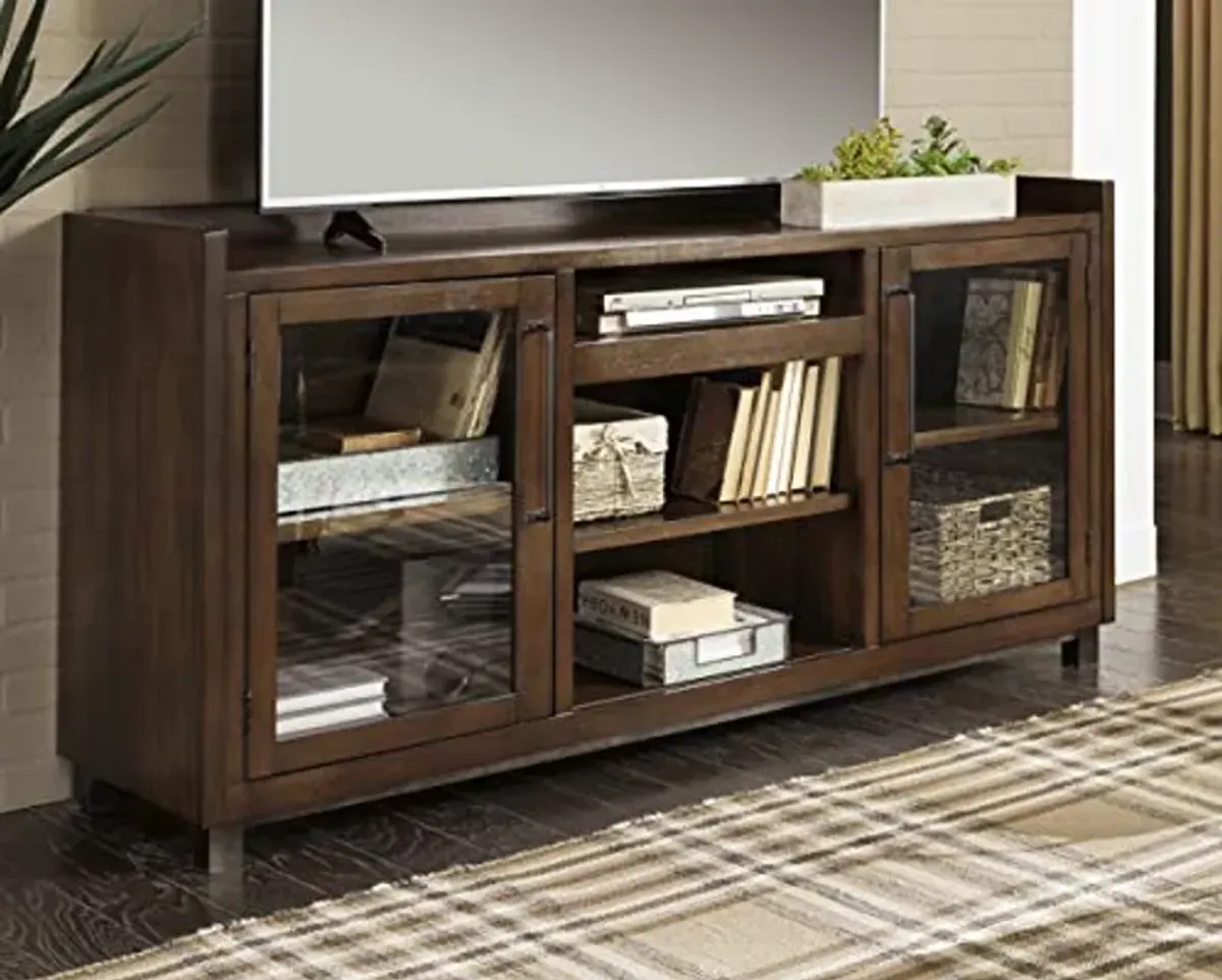 Signature Design by Ashley Starmore Urban TV Stand Fits TVs up to 68", 2 Glass Cabinets and Adjustable Shelves For Storage, Brown