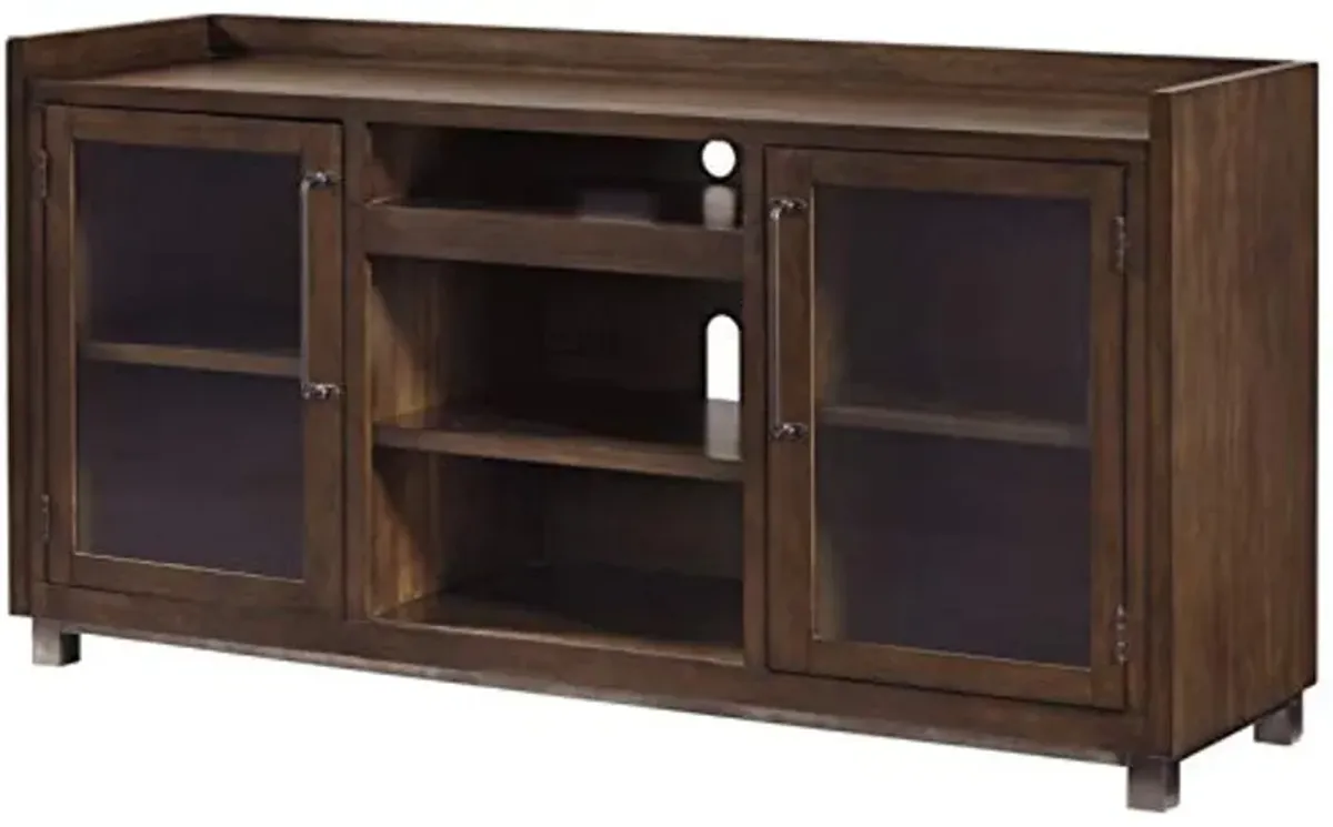 Signature Design by Ashley Starmore Urban TV Stand Fits TVs up to 68", 2 Glass Cabinets and Adjustable Shelves For Storage, Brown