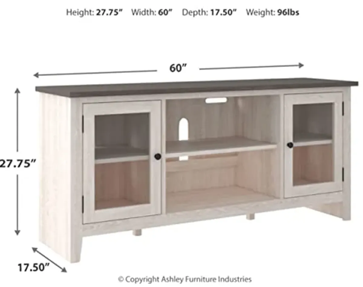 Signature Design by Ashley Dorrinson Farmhouse TV Stand with Fireplace Option, Fits TVs up to 58", Whitewash