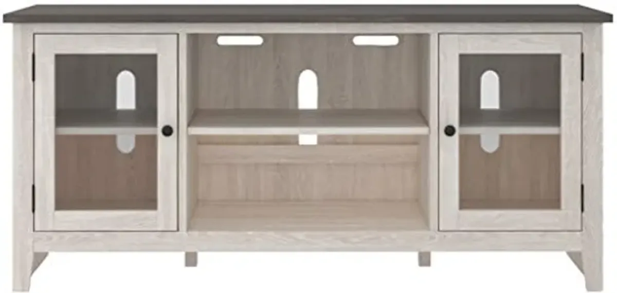 Signature Design by Ashley Dorrinson Farmhouse TV Stand with Fireplace Option, Fits TVs up to 58", Whitewash